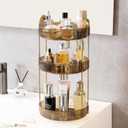 Aveniee Rotating Makeup Organizer for Vanity, 3 Tier Perfume Organizers and Storage for Bathroom Countertop, Clear Spinning Skincare Counter Shelf Holder for Dresser,Brown