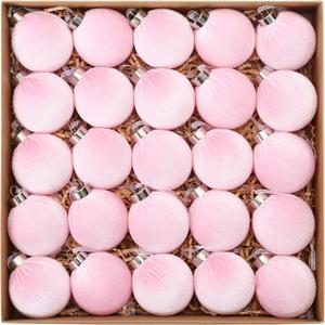 Sea Team 25-Pack Flocked Velvet Cloth Christmas Tree Ball Ornaments Set, Hanging Velour Baubles, Shatterproof Plastic Decorations for Xmas Tree, Wreath, Garland, 60mm/2.36 Inches, Pink