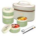 Stainless Steel Bento Box Adult Lunch Box, Bento box with Thermos,Portable Insulated Food Lunch Container Set, 4 Separate Stackable Lunch Container Microwave(Green)