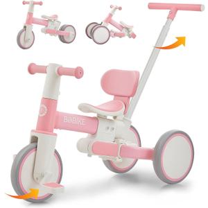 Bobike 5-in-1 Tricycle for Toddlers 18 Months to 5 Years Old, Toddler Bike, Kids Tricycle with Push Handle and Backrest, Toddler Balance Bike with Easy Assembly for Boys and Girls.(Pink), 12 inches x 8 inches x 17 inches
