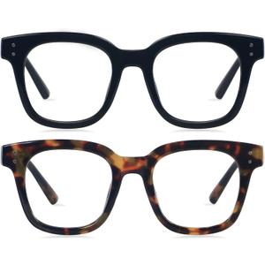 ANDWOOD Blue Light Blocking Glasses Women Computer Screen Oversized Bluelight Blocker for Big Heads Anti Eye Strain ((2pack)black+tortoise | Anti-blue Light Lens)