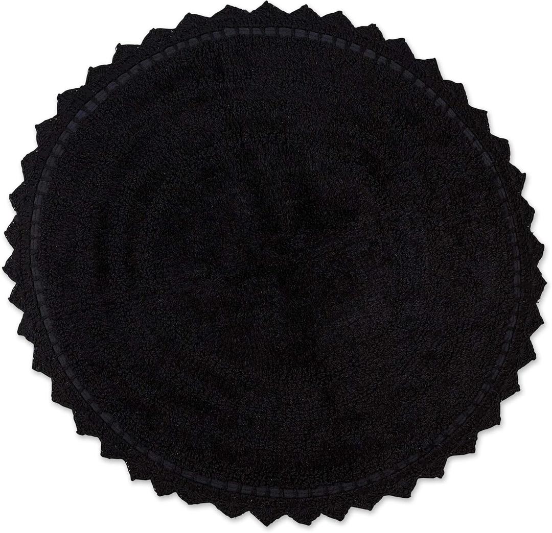 DII Crochet Collection Reversible Bath Mat, Round, 27.5" Diameter, Black