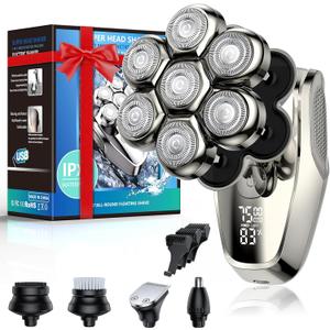 7D Head Shavers for Bald Men, Upgrade 5 in 1 Waterproof Electric Razor Men's Grooming Kit, Detachable Wet/Dry Anti-Pinch Head Shavers for Bald Men, LED Display Type-C Charge Head Shaver
