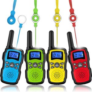 Wishouse Walkie Talkies for Kids Adults Long Range,Xmas Birthday Gift for 3 4 5 6 7 8 9 10 Year Old Boys Girls,Hiking Camping Gear Toys with Lamp,Lanyards,VOX,Easy to Use,4 Pack(No Battery No Charger) (Red Blue Yellow Green)