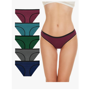 YADIFEN 5 Pack Cotton Underwear for Women Hipster Panties Low Briefs Bikini Underwears, Large