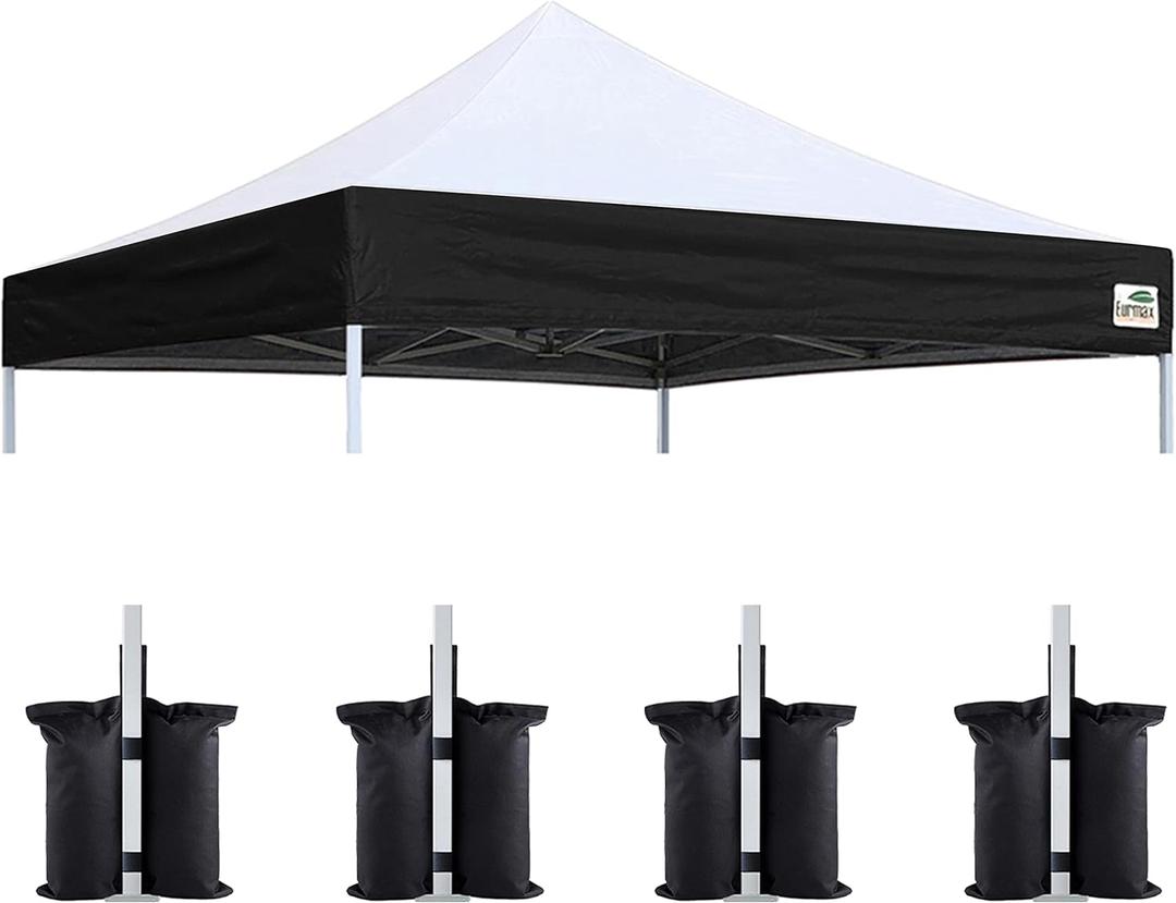 Eurmax USA New 10x10 Pop Up Canopy Replacement Canopy Tent Top Cover, Instant Canopy Top Cover ONLY, Choose 30 Colors, Bonus 4PC Pack Weight Bag (White&Black)