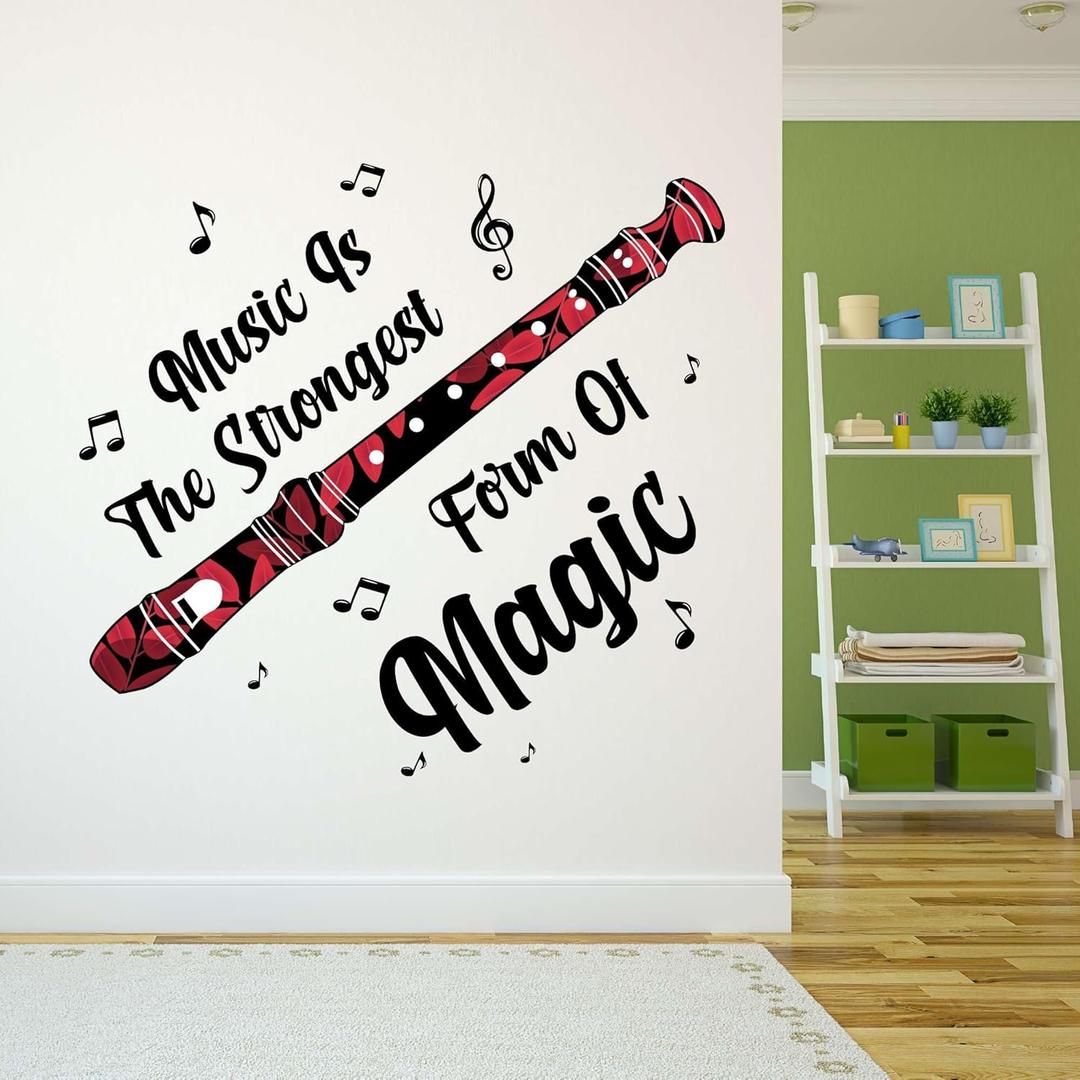 Design With Vinyl Music Wall Decal Classsical Flute with Musical Notes on White Background Removable - Size: 40 in x 36 in