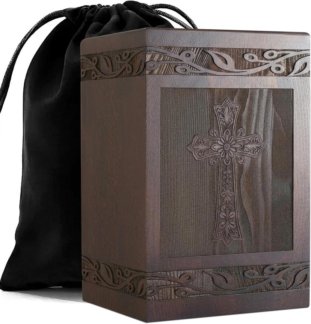 Wooden Cross Cremation Urn Urns for Human Ashes, Urn for Ashes Adult Male, Unisex Memorial Funeral Burial Urn Box, Holds up to 230 lbs