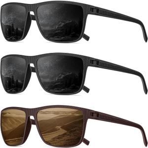 Polarized Sunglasses Men, Mens Sunglasses Polarized UV protection Lightweight Sun Glasses for Driving Fishing Golf (A20-black/Black/Brown)