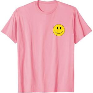 70s Yellow Smile Face Cute Happy Peace Smiling Face T-Shirt, XS