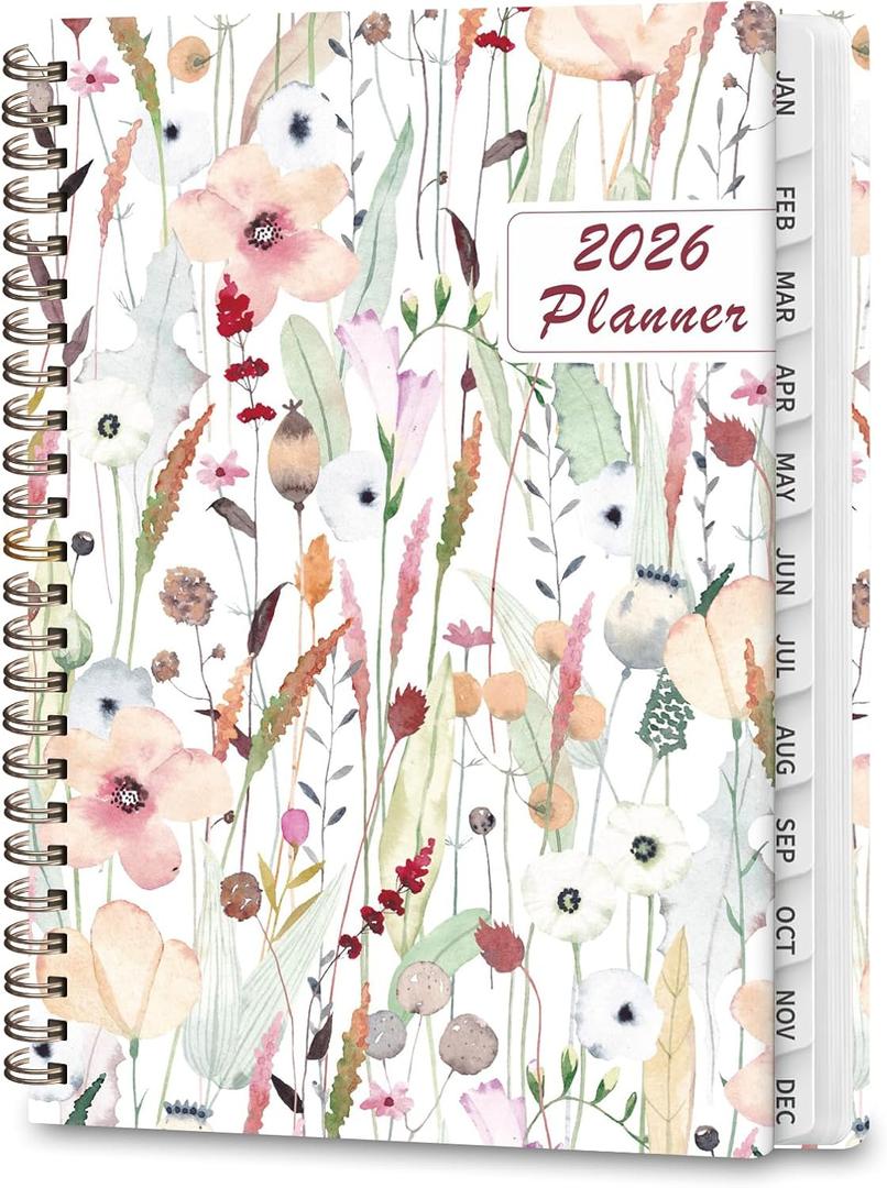 5 x 2026 Planner, Weekly and Monthly Calendar Agenda Book, Jan 2026 - Dec 2026, Hardcover Planning Academic Planner for Office School Supplies and Desk Accessories - A5 (6.3'' x 8.5'') (Wildflower Wash)