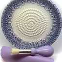 All-in-one Premium Ceramic Garlic Grater Plate 4-Piece Set - Purple Embossed Design and Style - For Garlic, Ginger, Chocolate, and more! - Comes with 5.25" Plate, Peeler, Brush, and Stand