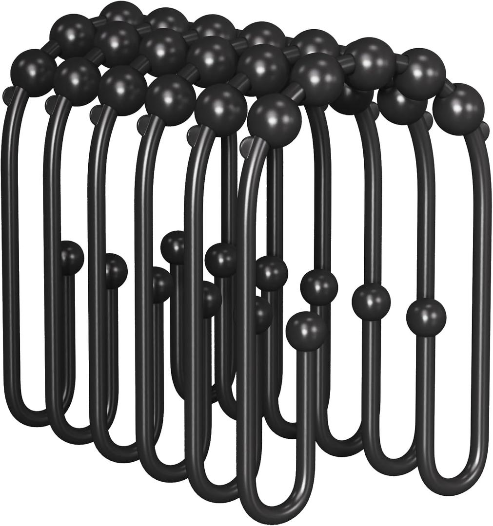 AmazerBath Shower Curtain Hooks, Black Rust Proof Non-Slip Double Hooks for Shower Curtain, Sturdy Metal Rings Bathroom 12Pcs AmazerBath Shower Curtain Hooks, Black Rust Proof Non-Slip Double Hooks for Shower Curtain, Sturdy Metal Rings Bathroom 12Pcs
