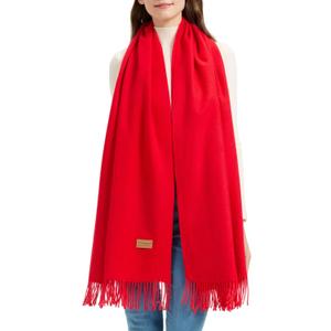 Winter Thick Wool Pashmina Scarf Shawl-Women's Soft Warm Pashmina Wraps for Evening Dresses Wedding Travel Shawl (Red)
