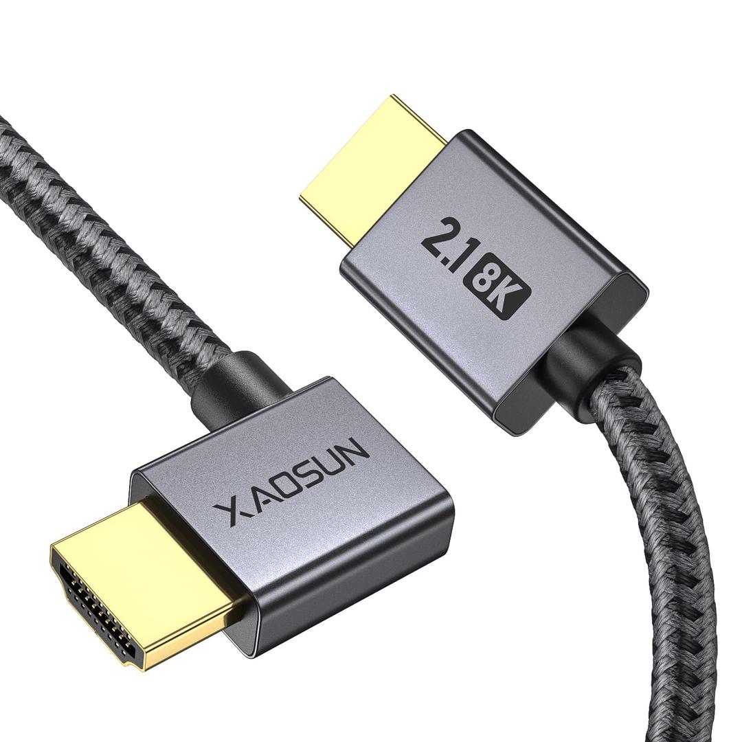 XAOSUN Right Angle HDMI 2.1 Cable 6.6FT, 48Gbps Ultra High Speed HDMI Cord Support 8K@60Hz 4K@120Hz Dynamic HDR eARC HDCP 2.2& 2.3 HDR10, Compatible with ps5,ps4,x-Box,roku TV,HDTV,Blu-ray,lg,Samsung (8K Right Angle)