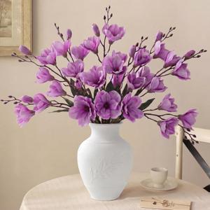 Giegxin 8 Pack 16 Inch Artificial Magnolia Flowers Stem Faux Magnolia Branches Silk Flowers Bendable Stem for Vase Arrangement Wedding Decor Party Centerpieces Home Decoration(Purple)