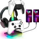RGB Headset Stand, Gaming Controller Stand with 2 USB and 1 Type-C Ports,10 Light Modes Headset Holder PC Gaming Accessories, Suitable for All Earphone Accessories, Gift for Boys Men Gamers
