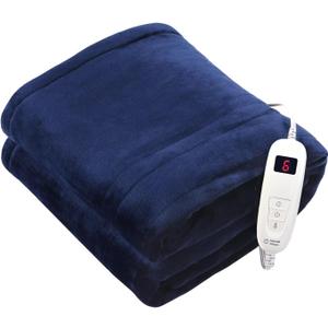 Tefici Electric Heated Blanket Throw, Super Cozy Soft 2Layer Flannel 50" x 60" Heated Throw with 6 Heating Levels & 4 Hours Auto Off, Machine Washable, ETL&FCC Certified, Home Office Use,Blue