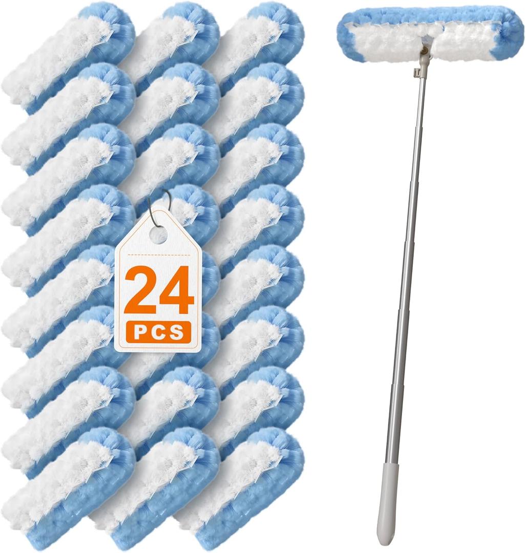 JOYMOOP 6 ft Extendable Duster Handle with 24 Heavy Refills, Compatible with Swiffer Duster Refills, Disposable Microfiber Dusting Pads for Home Cleaning, Ceiling, Fan, Window, Hard-to-Reach Areas