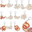 24 Pcs Chinese New Year Dragon Craft Color Your Own Keychains DIY Craft Wooden Blank Keychains for Sunday School Classroom Home Active Party Favors Gifts, 12 Styles