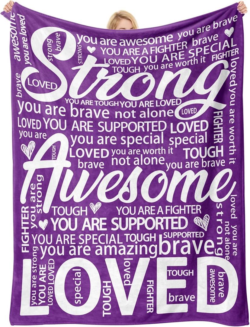 Get Well Gifts for Women, Inspirational Hug Blanket for Her Him, Cancer Care/Breast Cancer/Feel Better/Thinking of You Gifts for Women Friend Sister Mom Grandma (Purple)