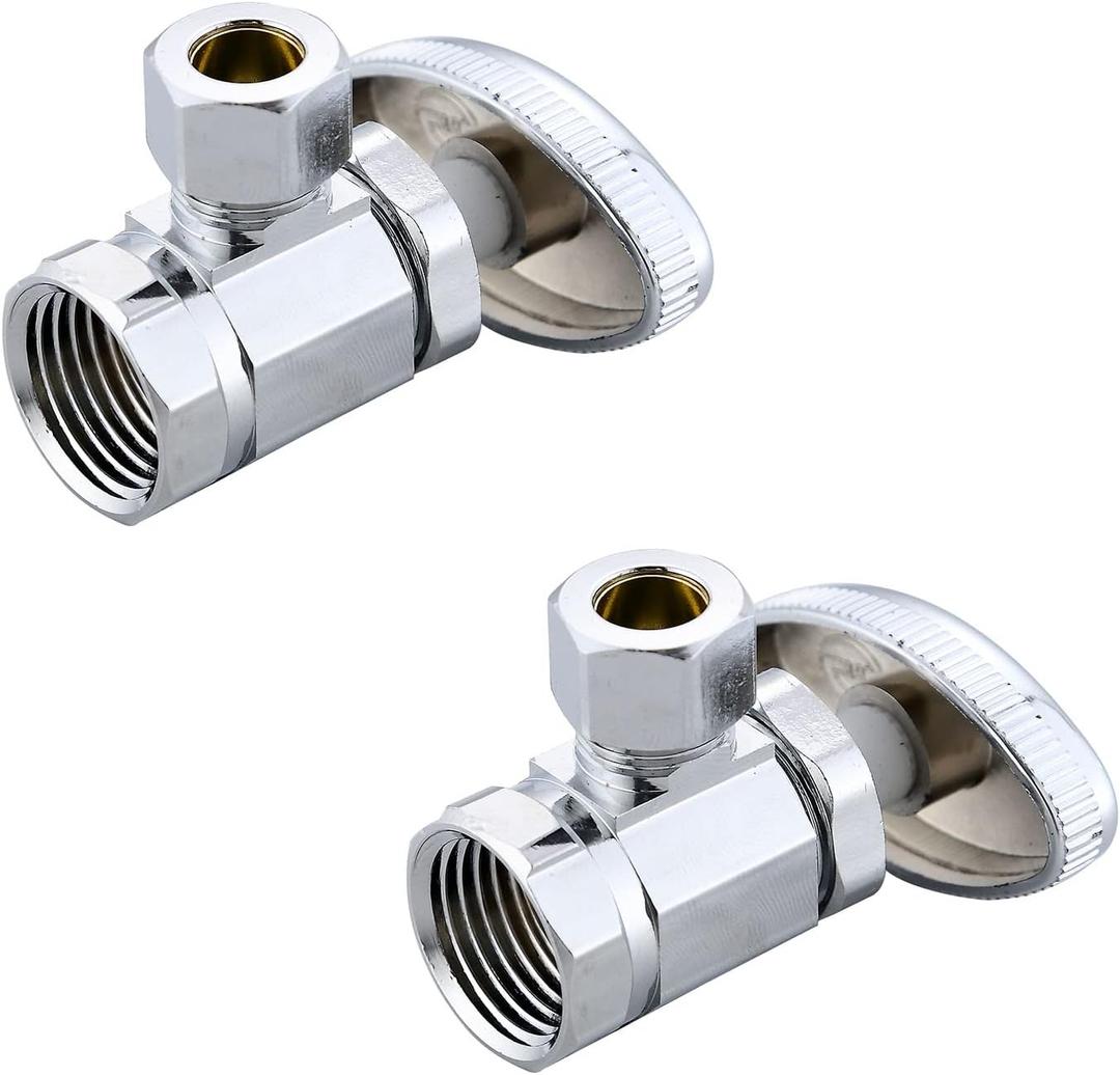 (2-Pack) Cyrret Angle Stop Shut off Valve Multi-Turn 1/2-Inch FIP Inlet X 3/8-Inch Compression Outlet, No Lead Brass Chromed, CUPC NSF AB1953 Approved