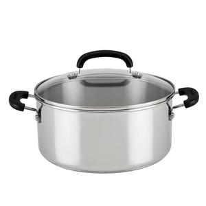 Farberware Brilliance Stainless Steel Dutch Oven/Casserole Pan with Glass Lid, 5 Quart, Dishwasher Safe and Induction Ready, Compatible with All Cooktops, Stainless Steel