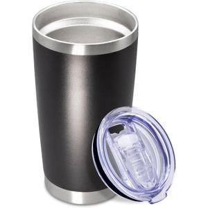 20 oz Tumbler Coffee Tavel Tumblers Bulk with Lid Stainless Steel Double Wall Vacuum Insulated Mug Powder Coated Cups fit Car Cupholder for Hot and Cold - Black, 1Pack