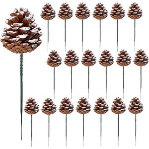 20 Pieces Christmas Pine Cones Decorations Picks - Snow Pine Cone for Xmas Tree Garland Wreath Ornaments Pinecones Decorating Winter Holidays Home