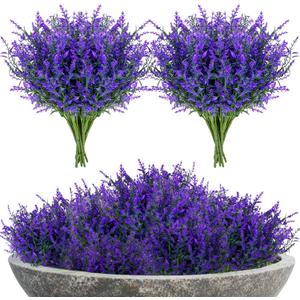 Artificial Lavender Flowers - 10 Pcs Artificial Flowers for Outdoors Faux Lavender Plants Uv Resistant Plastic Purple Fake Flower for Outside Indoor Porch Patio Window Planter Bouquet Decor Artificial Lavender Flowers - 10 Pcs Artificial Flowers for Outdoors Faux Lavender Plants Uv Resistant Plastic Purple Fake Flower for Outside Indoor Porch Patio Window Planter Bouquet Decor