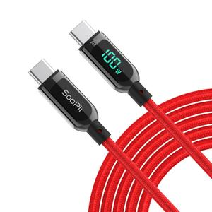 SOOPII 100W 4ft USB C to USB C Cable Fast Charge, Nylon Braided Cable with LED Display for lPhone 15/15 Pro/15 Plus/15 Pro Max,lPad Air,MacBook Pro,Galaxy S24/S23, Pixel, LG (Red)