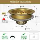 Kitchen Sink Drain Gold Sink Drain Strainer with Fixed Post 3-1/2 Inch Kitchen Drain Assembly with Strainer Basket and Drain Stopper for Standard Kitchen Sink Stainless Steel Brushed Gold