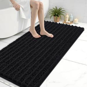 Arotive Luxury Bathroom Rugs 44x24, Extra Soft Thick Absorbent Shaggy Chenille Bath Rugs, Non-Slip Machine Wash Dry, Bath Mats for Bathroom Floor, Tub and Shower, Home Decor Accessories, Black