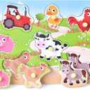 Wooden Puzzles Farm Chunky Baby Puzzles Peg Board, Full-Color Pictures for Preschool Educational Jigsaw Puzzles, 7 Pieces