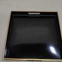 MAONAME Decorative Tray, Black Serving Tray with Handles, Coffee Table Trays, Square Plastic Trays for Ottoman, Bathroom, Kitchen, 13"x13"x1.57"