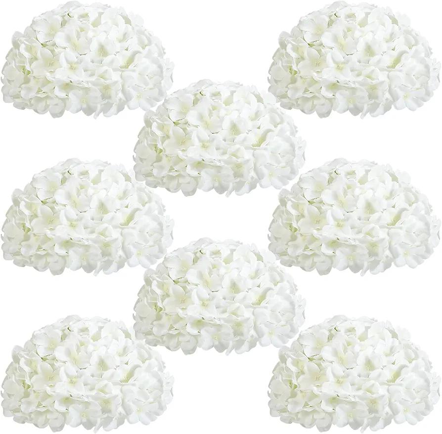 Auihiay 8PCS White Flower Balls for Centerpieces, Fake Flowers Arrangements Bouquet, Kissing Balls, Silk Hydrangea Artificial Flower for Table Centerpieces, Home, Wedding Flower Stand Decoration