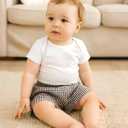 Shyyween 3 Pack Toddler Baby Girl Boy Gingham Shorts Infant Plaid Seersucker Casual Elastic Waist Shorts Pants Bottoms Summer(Black,Red,Pink,9-12months)