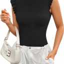 MANGOPOP Women's Body Suits Cute Crew Neck Ruffle Sleeveless Slim Fit Bodysuit Tank Tops Tight Casual Sexy (Black, XXL)