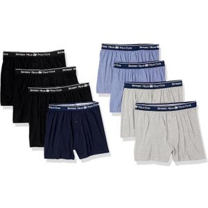 Beverly Hills Polo Club Men's Beverly Hills Polo Club Men's 8 Pack Knit Boxer (Large, New Navy/Grey Heather/Light Blue Heather)