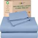 California Design Den Soft 100% Organic Cotton King Size Sheets Set - Crisp and Cool Percale Sheets King Size, Deep Pockets with Anti-Skid Elastic, Breathable and Durable Bedding Set - Light Blue