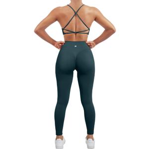 SUUKSESS Women Seamless Workout Sets Strappy Sports Bra High Waist Booty Leggings Outfits (Green, M)