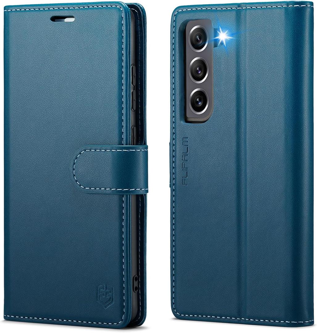 Wallet Case for Samsung Galaxy S21 FE 5G, RFID Blocking Credit Card Holder, PU Leather Folio Flip Kickstand Protective Shockproof Cover for Galaxy S21 FE (Blue)