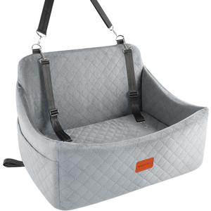 Dog Car Seat for Medium & Large Dogs Up to 55lbs, Memory Foam Cushion, Washable Cover, Safety Straps & Non-Slip Base(Grey,Large)