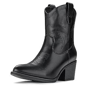 IXU Cowboy Boots for Women Ankle Cowgirl Booties Wide Mid Calf Pointed Toe Western Boots Short Chunky Classic Booties, Size 9,5