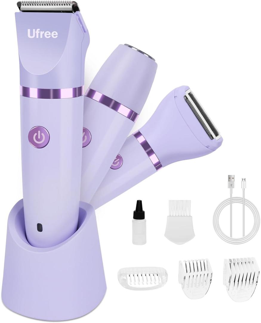 Ufree Bikini Trimmer Electric Razors for Women, Rechargeable Pubic Body Hair Trimmer Electric Shaver for Legs Body Hair, Bikini Shaver IPX7 Waterproof, Gifts for Women, Purple (Purple)