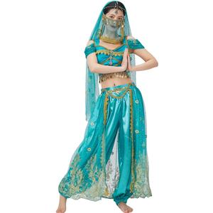Belly Dance Princess Costume - Aladdin Jasmine Cosplay Outfits Halloween Party Teal Costumes for Women (Large (8-10))