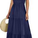 KIRUNDO Women's Summer Dresses Sleeveless Ruffle Sleeve Round Neck Solid Loose Short Flowy Pleated Mini Babydoll Dress, Large