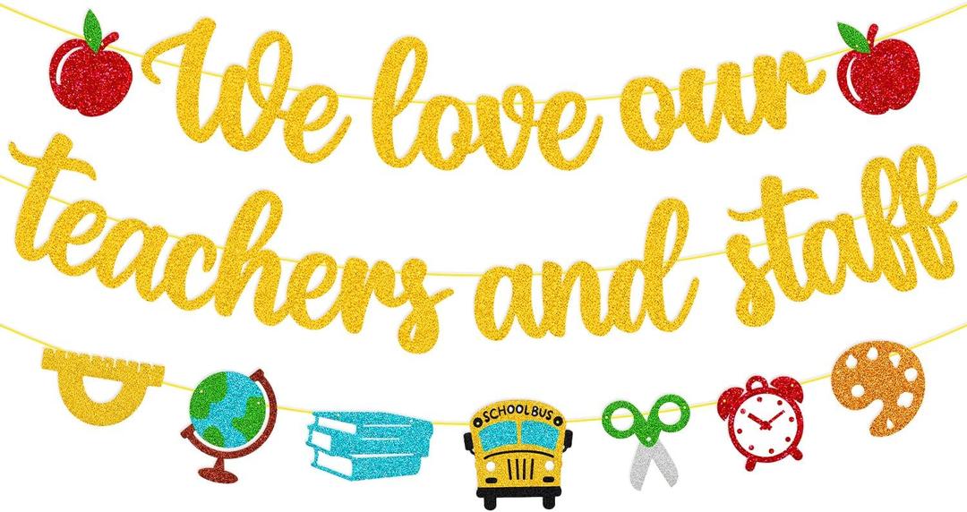We Love Our Teachers and Staff Banner National Teacher Appreciation Week Decoration Thank You for Helping Us Grow Teachers Day Party Celebration Decor Supplies - Gold