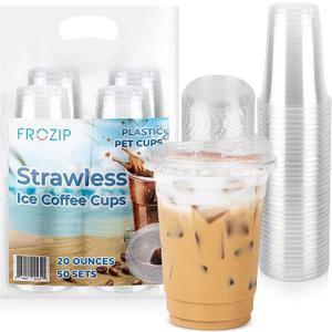 50 Pack 20oz Plastic Coffee Cups with Sip Lids - Clear Plastic Cups with Lids for Smoothies, Iced Coffee & Restaurant Supplies