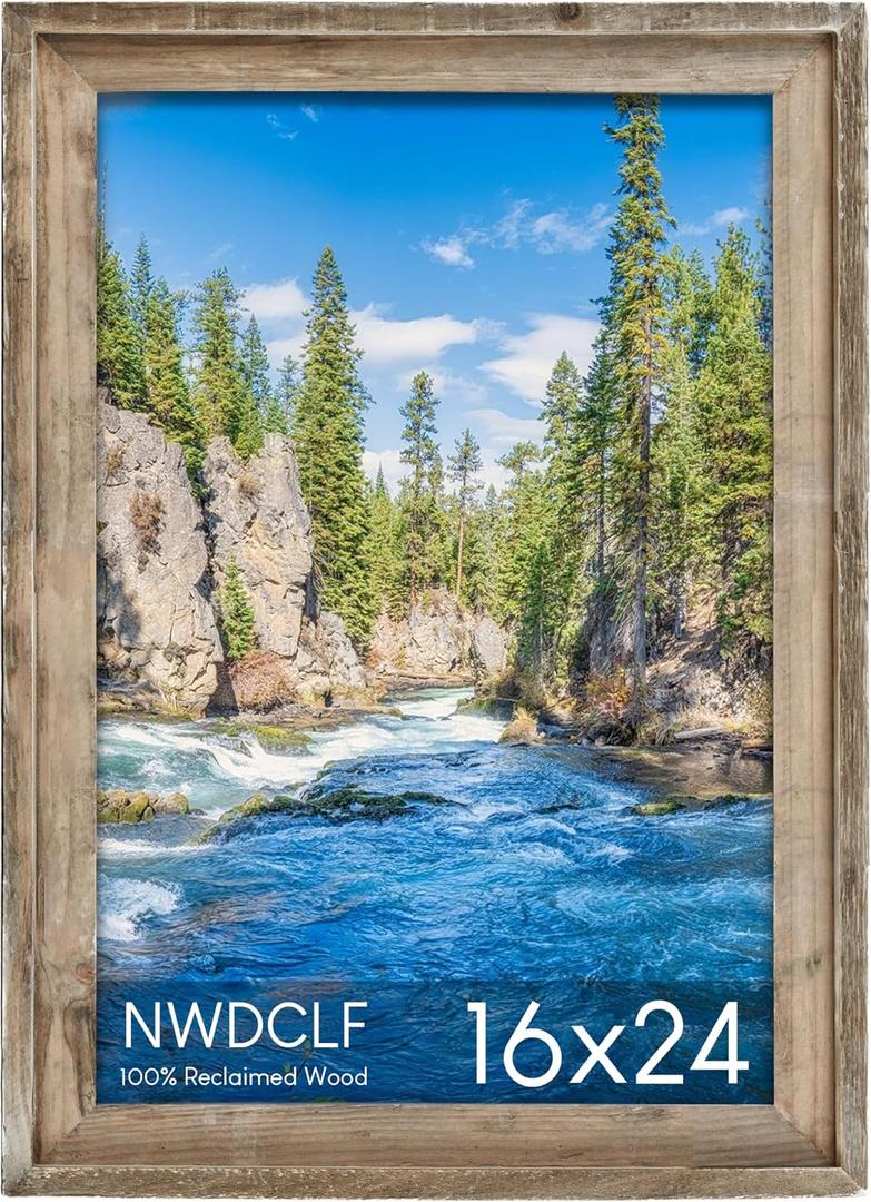 Rustic 16x24 Picture Frame, Reclaimed Barnwood Photo Frame with Plexiglass, Distressed Natural Wood Frame for Wall Mount, Farmhouse Country Home Office Cabin Dcor